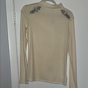 Express Cream Long Sleeve Embellished Blouse